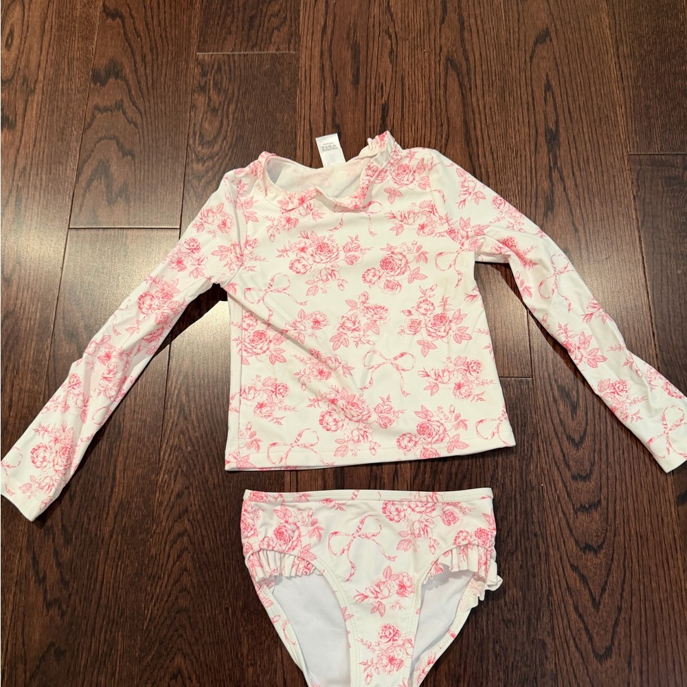 Gymboree Pink Floral Kids Swim Rashguard Set